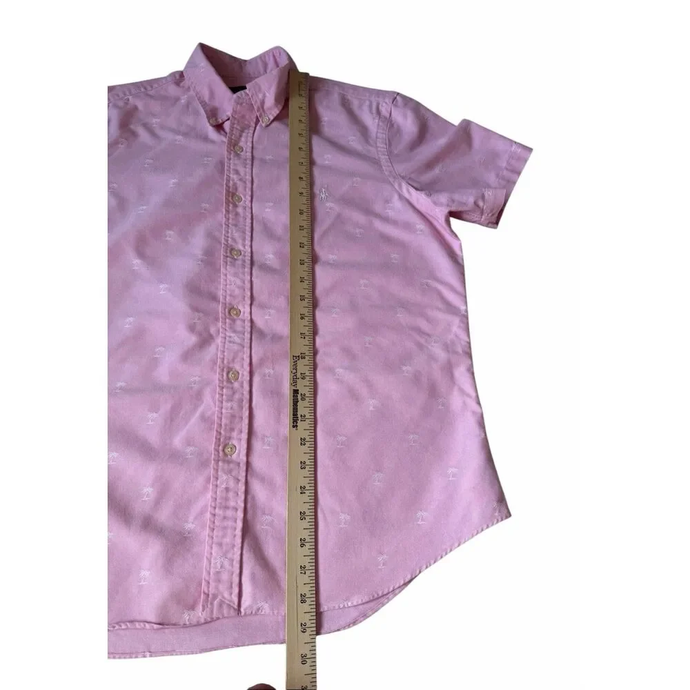 Ralph Lauren Polo Shirt Oxford Embroidered Palms‎ Button-Front Pink Large